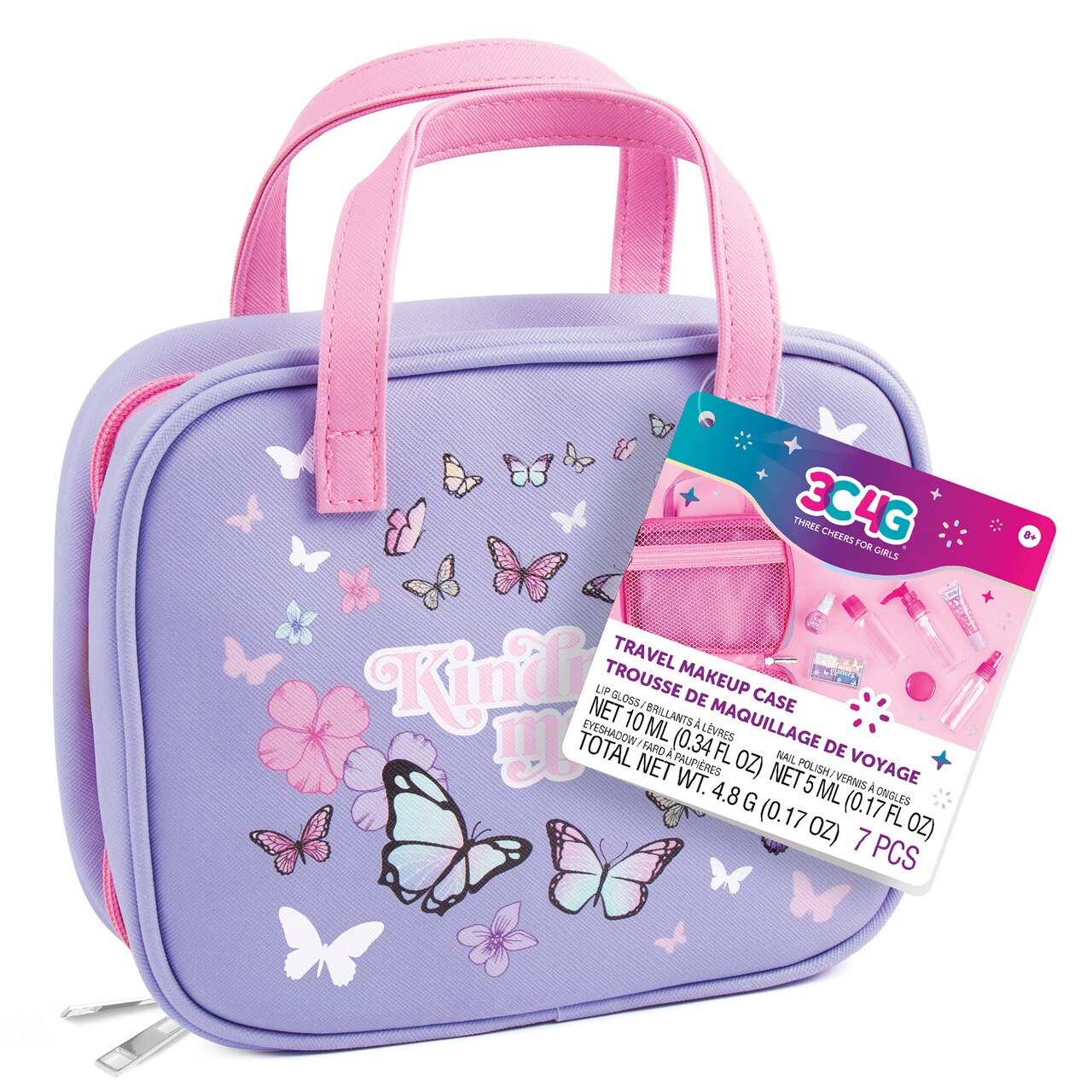 3C4G: Butterfly Away Travel & Cosmetic Set - All-In-One, Make It Real, Tweens & Girls, Zip Up Carry Bag, TSA Approved Bottles, Nail Polish, Lip Gloss & Eyeshadow, Three Cheers For Girls, Kids Ages 8+